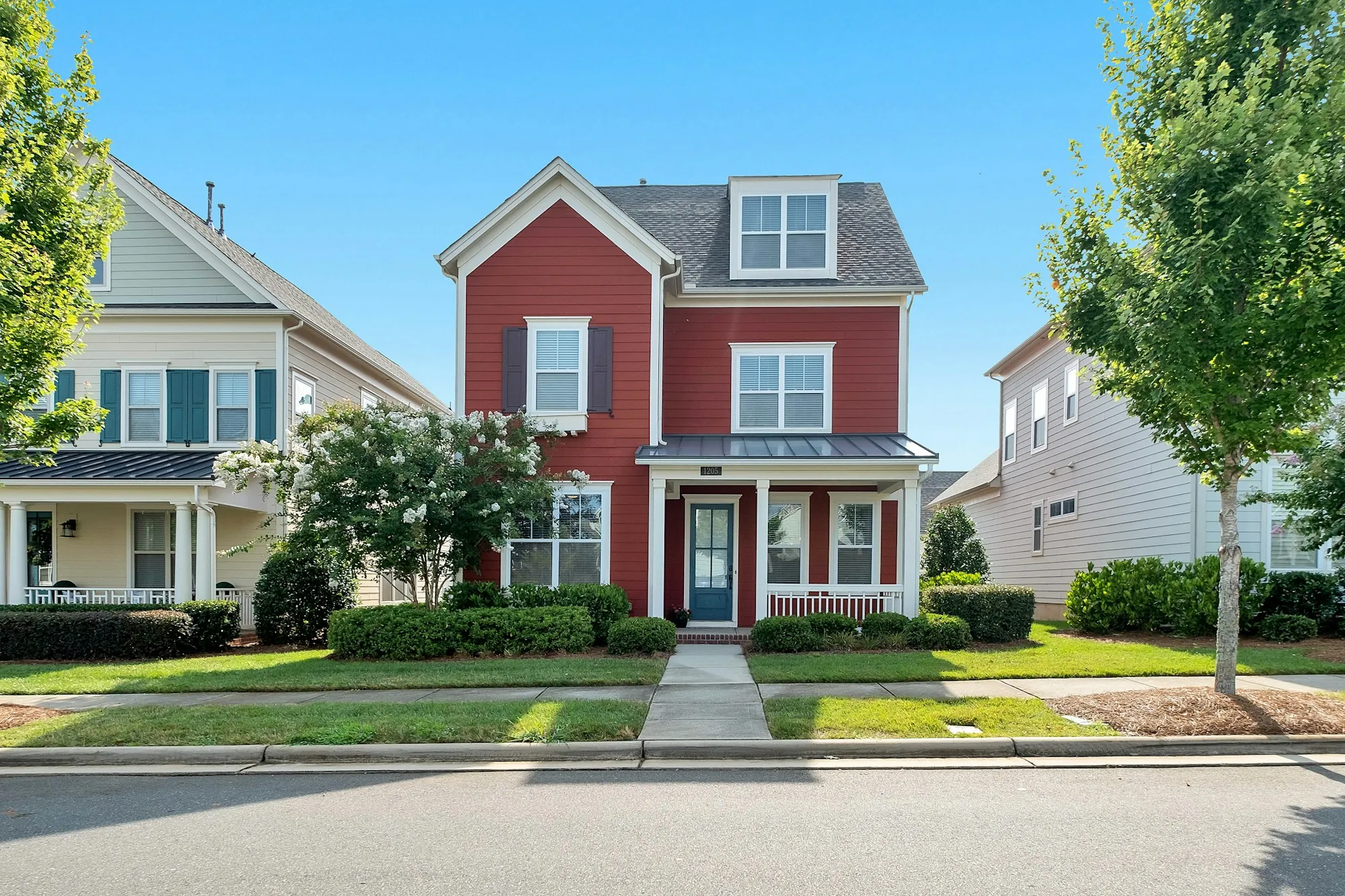 Row of colorful suburban homes
